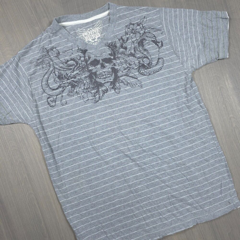 Point Zero Skull Graphic Striped T-Shirt Large
